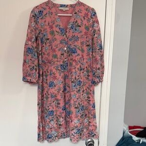 LOFT Pink Floral Long-Sleeve Dress